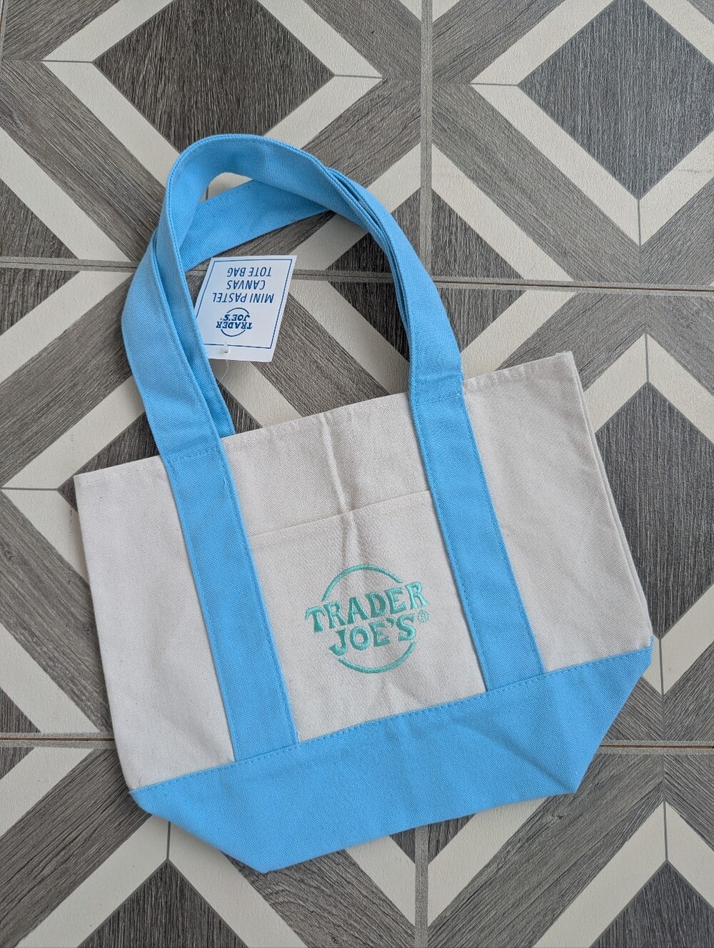NWT Trader Joe's Blue Mini Pastel Canvas Tote Bag